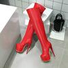 Red Sexy Over Knee Platform Boots Women Fetish High Spike Heels White Patent Leather Club Ladies Winter Zipper Thigh-high Boots