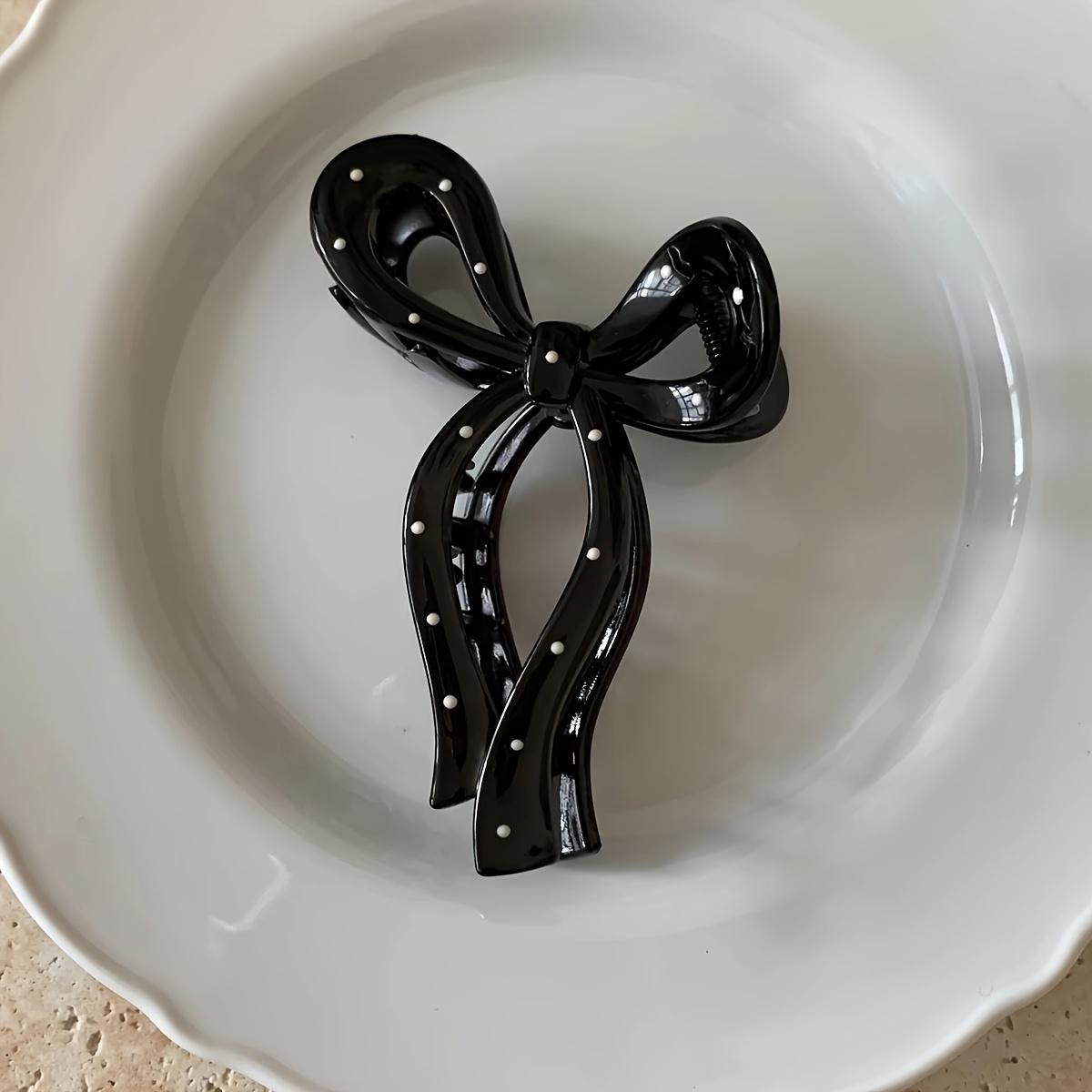 

1pc Black & White Polka Dot Bow Hair Claw Clip - Elegant Minimalist Shark Grip Clip Hair Accessories for Women,Vintage Hair Clip