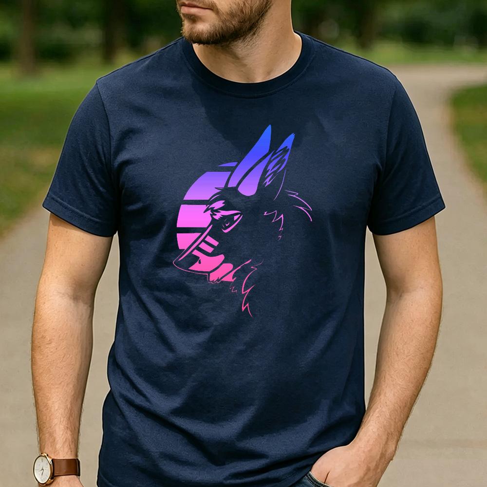 Vaporwave Gradient Wolf Head Sunset Circle Graphic T Shirt Unisex Crew Neck Short Sleeve Wildlife Fan Holiday Gift Top