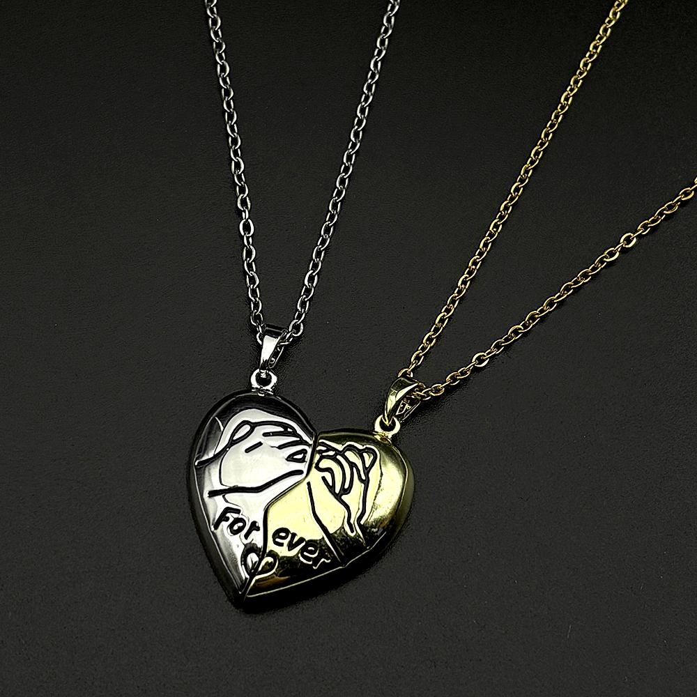 Forever Promise Pinky Swear Split Heart Couple Necklaces Silver Gold Color Matching Stainless Steel Pendant Set Lovers Jewelry