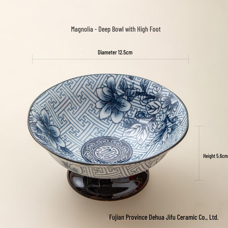 Blue & White Porcelain High-Footed Snack Plate for Desserts & Fruits