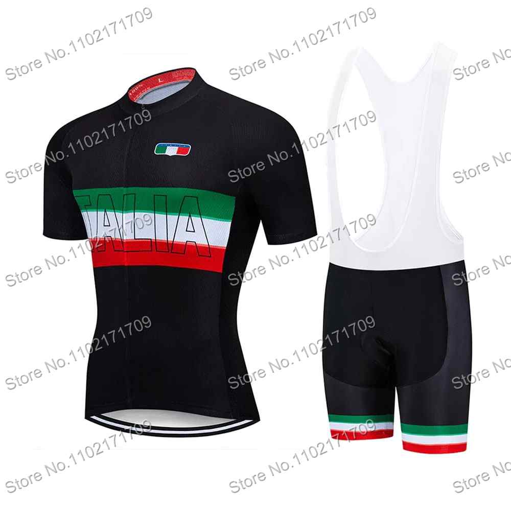 Set Maglia Ciclismo Classica Squadra Italia Uomo Donna Bandiera Italia Abbigliamento Ciclismo Bianco Verde Nero Maglia Bici da Strada Completo MTB Ropa