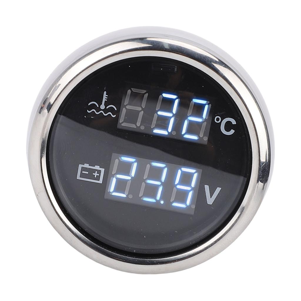 52mm 2 in 1 Digital Water Temperature Voltage Gauge with White Backlight Car Boat Water Temp Voltmeter for Cars RVs Trucks Ships
