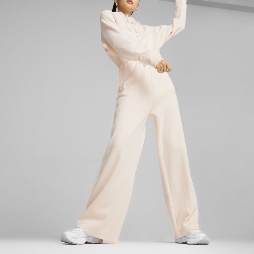 Puma Classics+ Relaxed Sweatpants Solid Color Letter Embroidery Design Mid-Waist Drawstring Casual Pants Women Bottoms Peach 626045-64