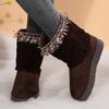 Fashion Fashion Knitted Tassel Snow Boots Women 2025 Winter Comfort Flat Heel Fur Ankle Boots For Woman Short Plush Non Slip Furry Shoes