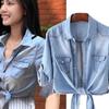 Camicia di Jeans Casual da Donna con Stampa 3D e Colletto Polo per la Moda Primaverile