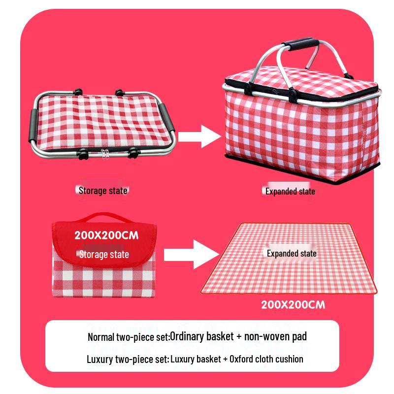 Faltbarer isolierter Picknickkorb Lunchtasche - Tragbare Sommer-Kühltasche mit Kühlakku und Aluminiumfolienisolierung