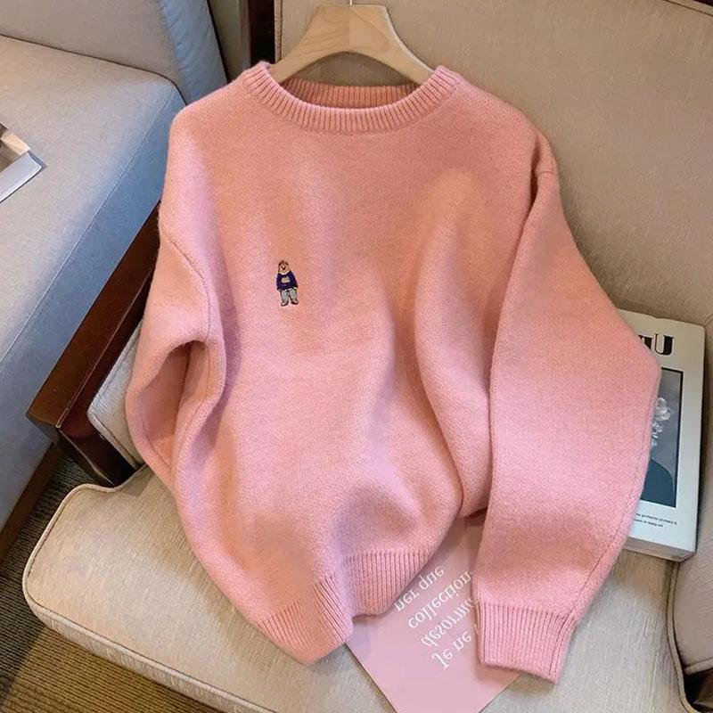 

Женский свитер Осень Зима Утепленный Пуловер Теплый Вязаный Эластичный С Длинным Рукавом Оверсайз Джемпер Топы L розовый