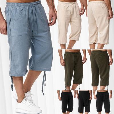 Men's Casual Cotton and Linen Sports Pants Summer Linen Cropped Casual Pants Cotton and Linen Pants Men