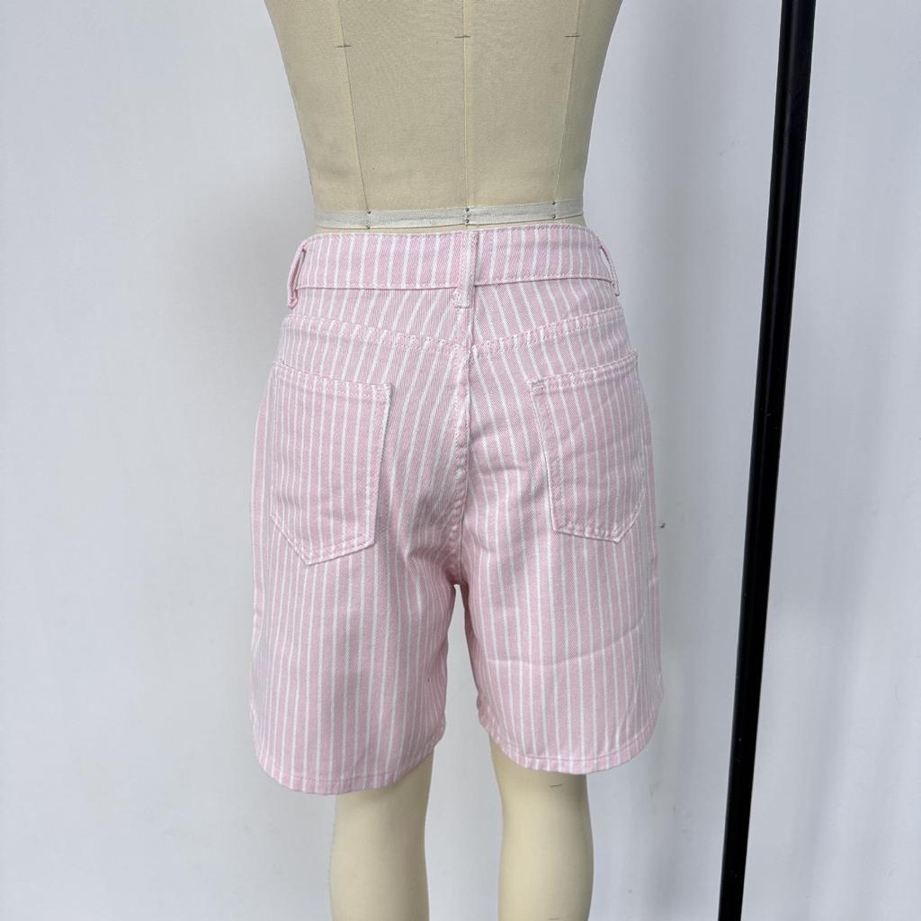 Women's High Waist Striped Plus Size Denim Shorts