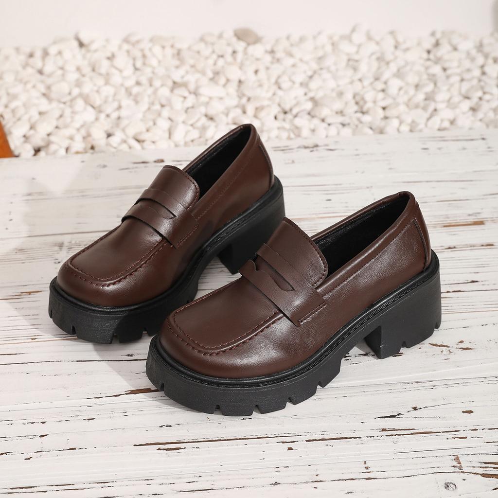 Plus Size British Style Loafers Women's Autumn Chunky Heel Slip on Low Top Shoes Office Casual Shoes Comfortable Walking Pumps