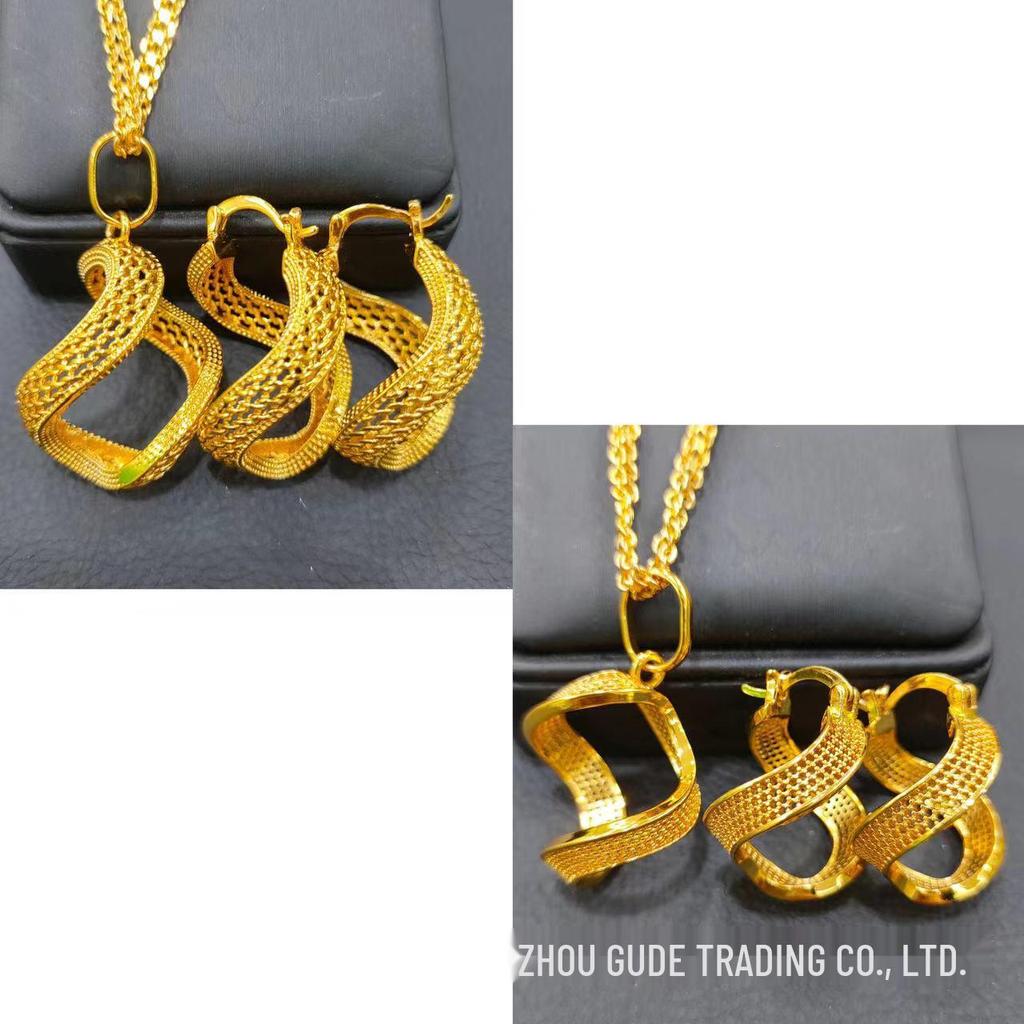 Dubai Braut 24K Vergoldetes Unregelmäßiges Schmuckset: Halskette und Ohrringe