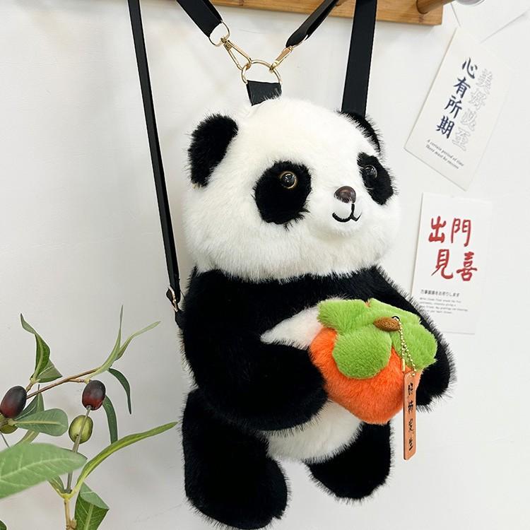 Kawaii Panda Plush Backpack Cute Animal Plushie Bag Women Crossbody Fur Soft Shoulder Bag For Travel Party Female Birthday Gift
