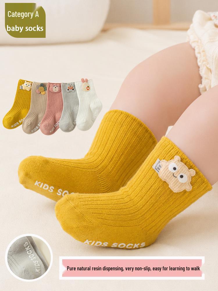 Non-slip Cartoon Toddler Walking Socks with Loose Cuff, Mid-Calf Length, Spring & Autumn