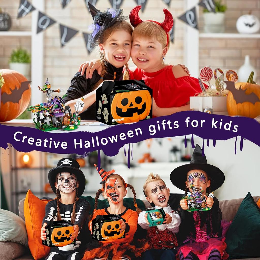 6 in 1 Halloween Prank Haunted House Small Particle Building Blocks Set Assembly Model Puzzle Toy Holiday Gifts for Children