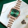 Uhr Elegant Vintage Schlichter Stil Quarz Wasserdicht Armband Armband Strass Steine Zifferblatt Armbanduhr Für Damen Grün