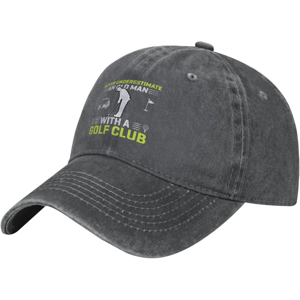 Never Underestimate Old Unisex with Golf Club Baseball Cap Vintage Washed Adjustable Dad Hat