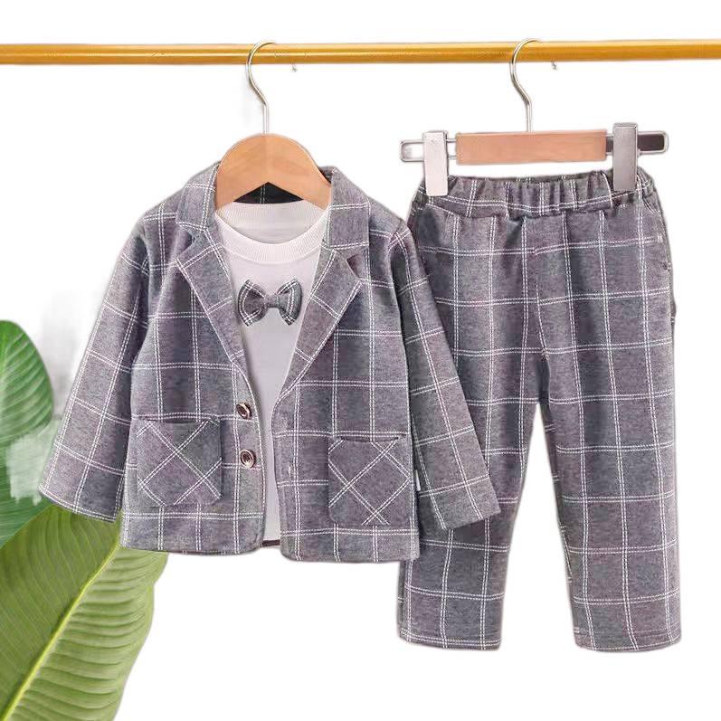 British-Style Kids' Suit: Spring/Autumn Blazer, Tie & Pants Set