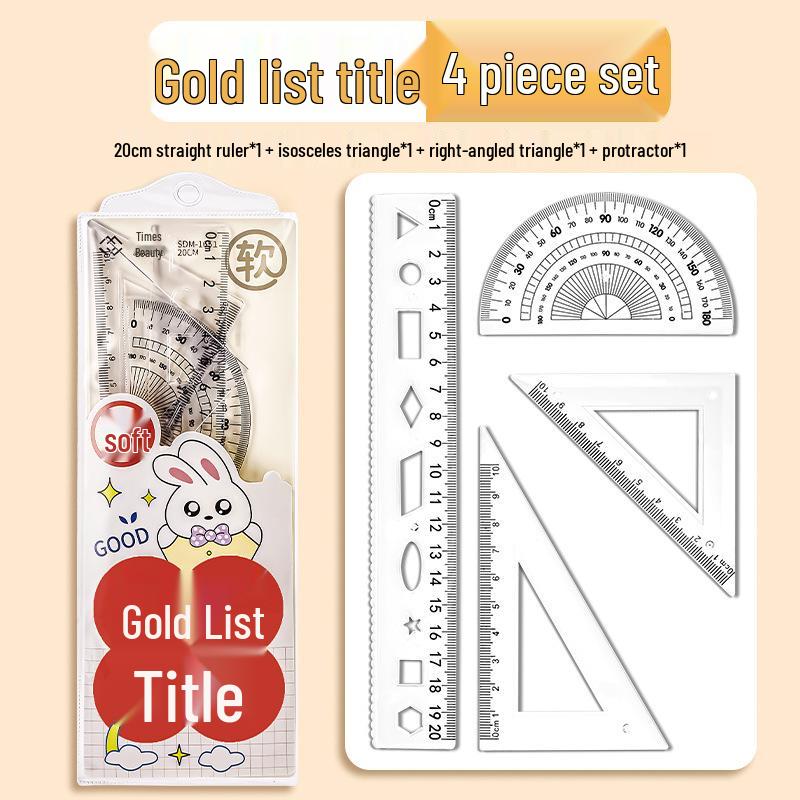 Four-Piece Student Geometry Set: Includes Transparent Set Square, Triangle Ruler (15cm, 20cm), Straight Ruler - Ideal for Exams.