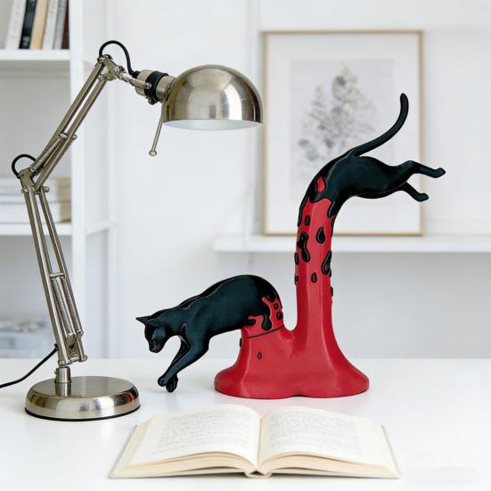 Estatuetas de Gato Impressas em 3D Novidade Estátua de Gato Saltando Colecionável Escultura de Animal para Decoração de Prateleira de Mesa de Casa