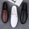 Men's Leather Slip-On Loafers: Backless Mules & Closed-Toe Lazy Driving Sandals