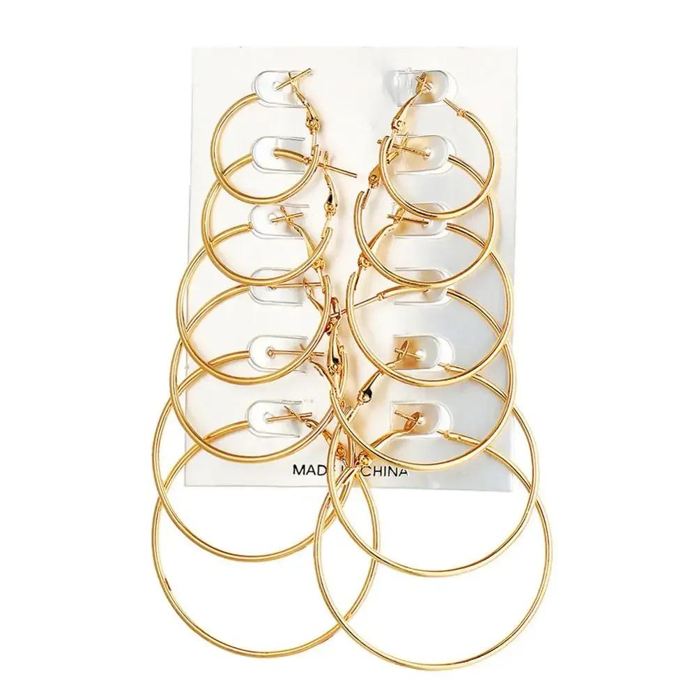 6pair/set Punk Big Smooth Circle Round Hoop Earrings Exaggerate Big Women Trendy Large Hoop Earrings Brand Loop Earrings Jewelry