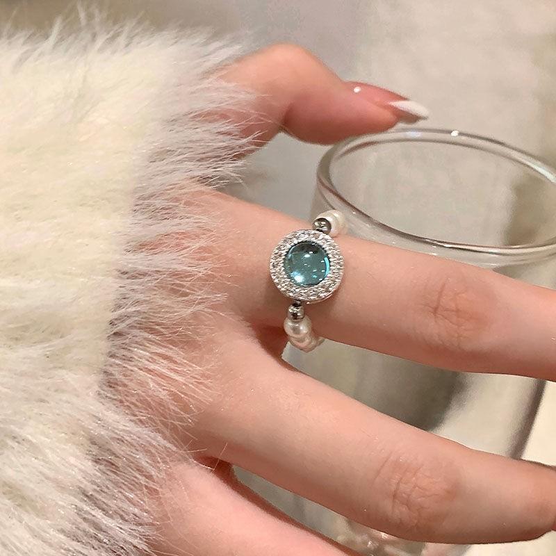 Aquamarine Blue Pearl Necklace, Broken Silver Collarbone Chain, Niche Design Sense, Sweater Chain Women'S French Light Luxury Niche Design Sense