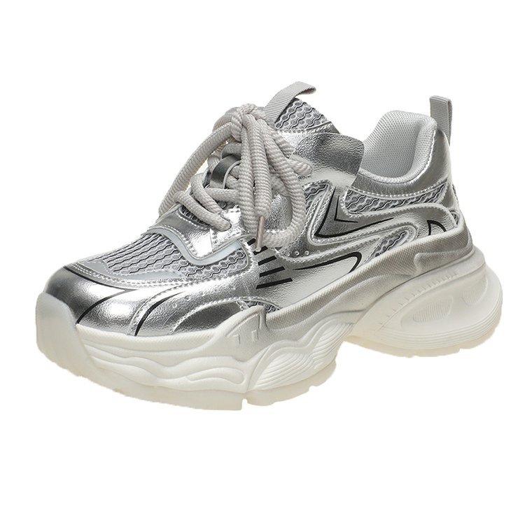 Leather Fried Street Dad Shoes Women's 2025 New Summer Thin Mesh Breathable Old Platform Casual Sports Shoes