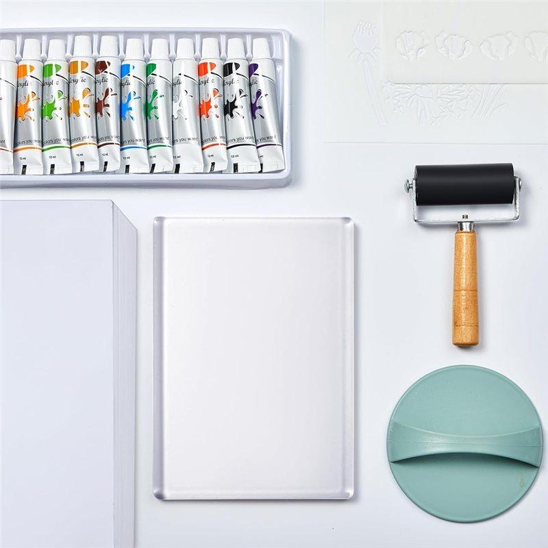 12 X 14 Inch Gel Printing Plate Kit Complete Monoprinting Set With Brayer, Acrylic Paint, Paper And Tools For Art Class