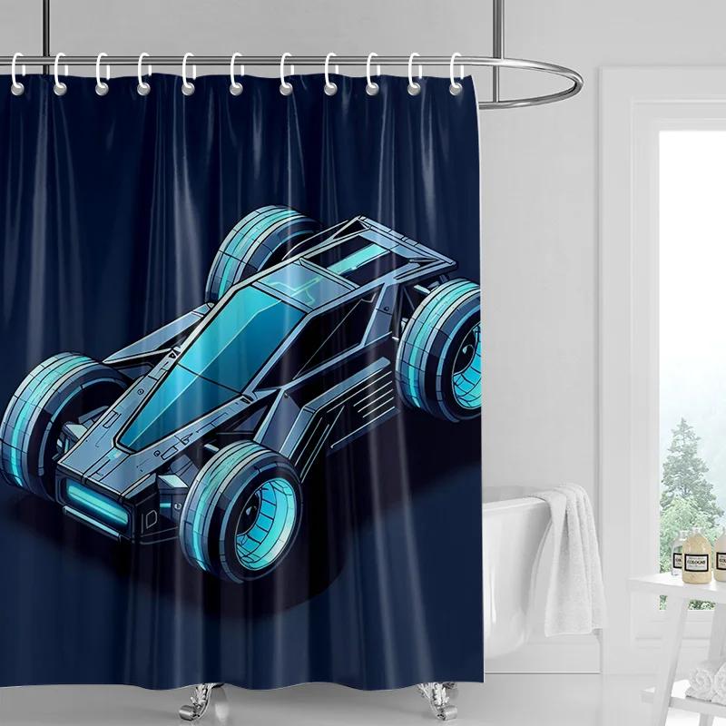 Textile Article Light Car Pattern Shower Curtain Waterproof Bathroom Partition Curtain Bathroom Shower Curtain Hooks