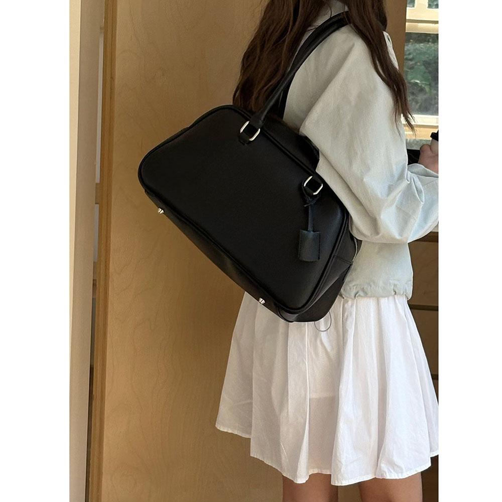 New Winter Big Size Soft Leather Women Large Retro Bowling Bags Commute Handbags High Quality Simple Shoulder Bag Brown