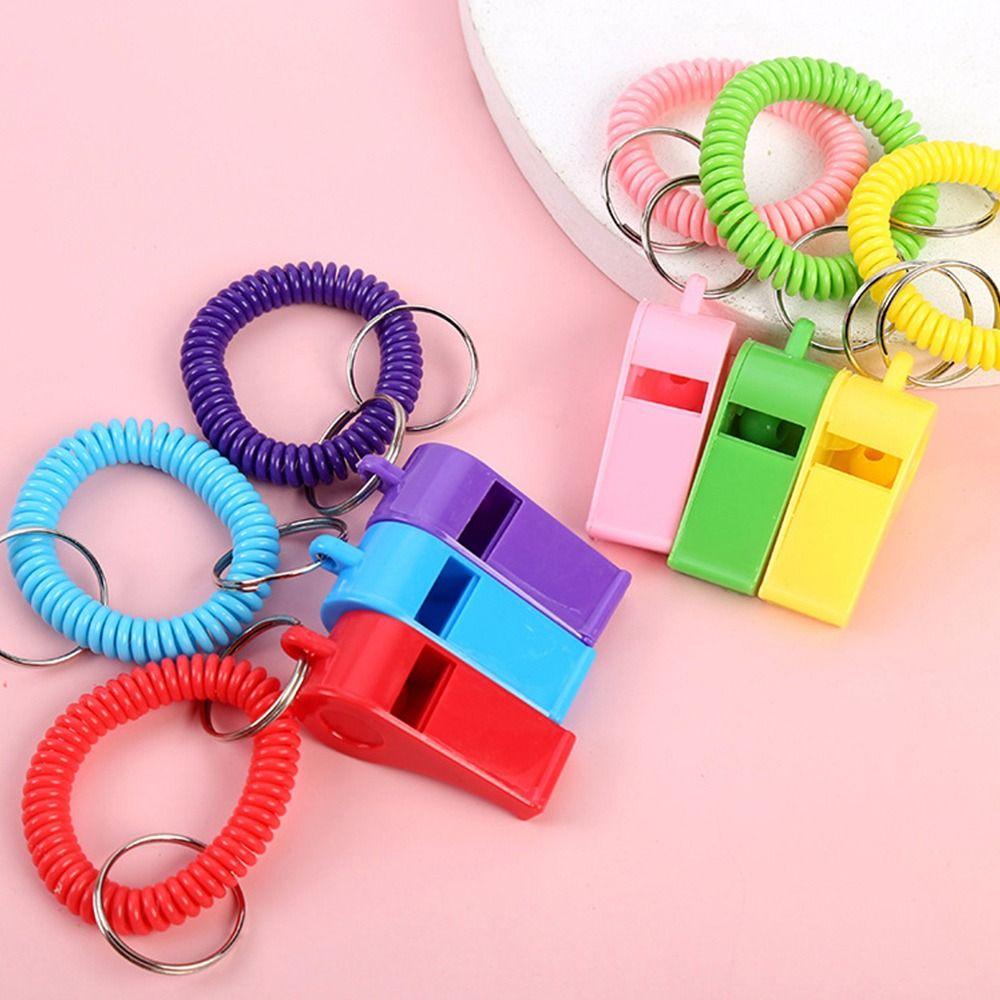5pcs With Rope Spring Wristband Whistle Plastic Rugby Party Whistle  Training School Soccer Tools
