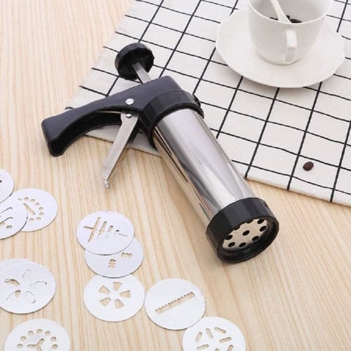 Cookie Press, Stainless Steel Biscuit Press Gun Set with 20 Cookie Discs and 4 Piping Nozzles, DIY Cookie Making Kit, Cookie Maker, Cookie Mold, Cake