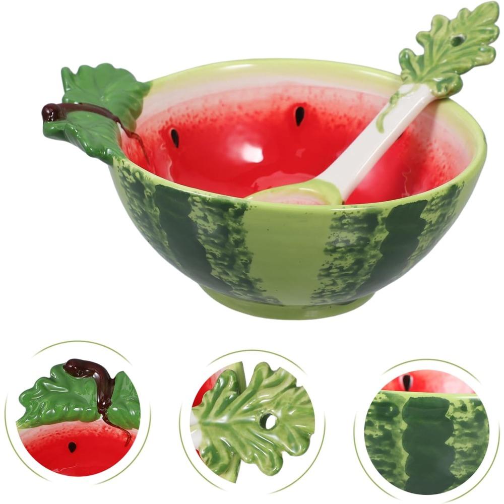 Ceramic Fruit Shaped Bowl with Spoon Watermelon Dishes Kitchen Decoration Serving Bowl for Soup Cereal Ice Cream Salad Dessert