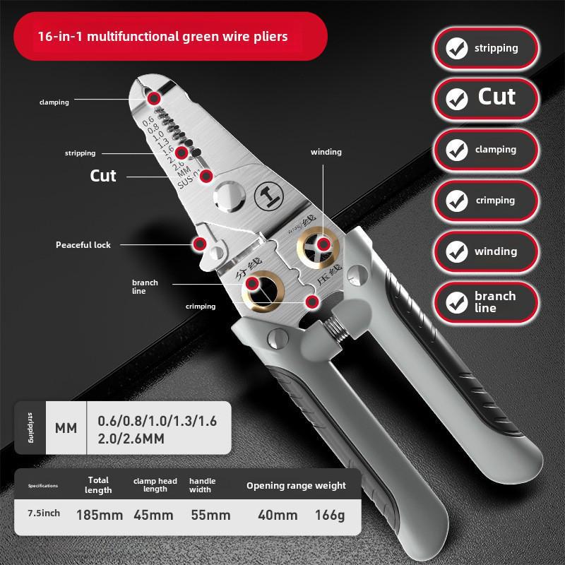 Green Forest Multi-Function Wire Stripping and Crimping Pliers – Industrial-Grade Electrician's Tool