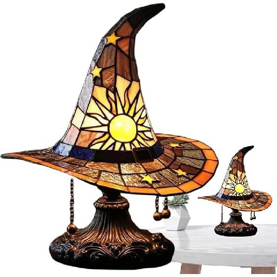 2025 Stained Glass Witch Hat Lamp, Witch Hat Lamps with Mystical Charm,Handmade Witch Hat Shape Gothic Lamp for Wiccans and Halloween Lovers