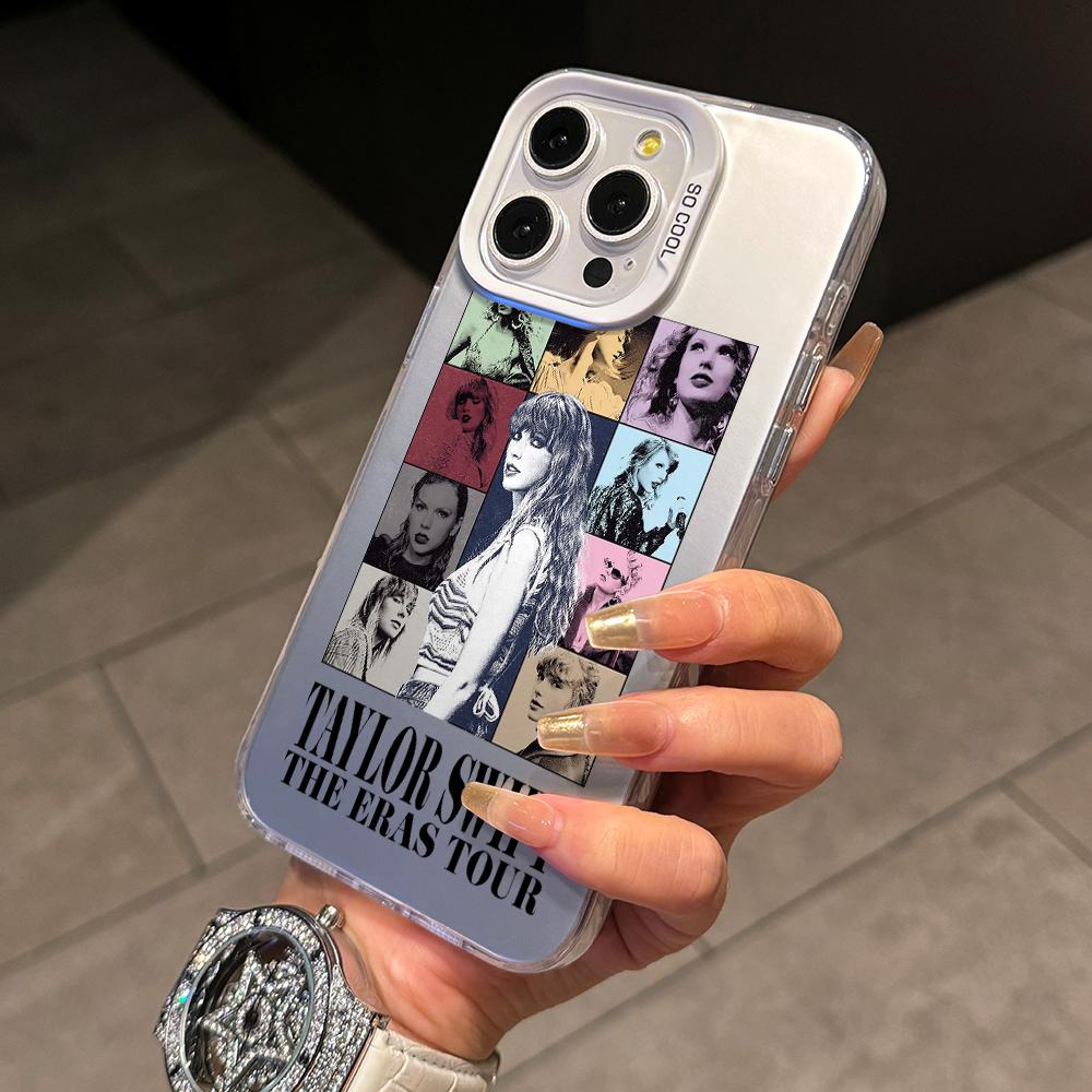 Funda de Teléfono para iPhone 17 Air 16 16e 15 14 Plus 13 12 11 Pro Max X Xs XR 8 Cantante Chica T-Taylors Colorida Plata Cubierta Dura