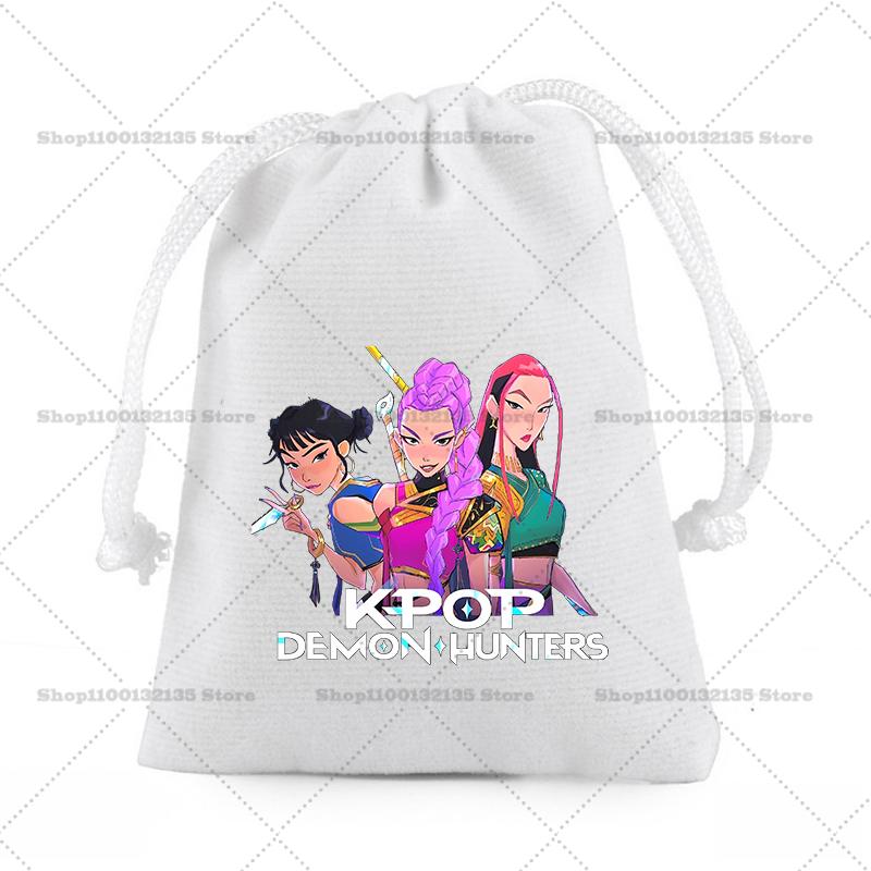 

Kpop Demon Hunters Drawstring Present Bag Cosmetic Bag MIRA RUMI ZOEY Storage Organize Bag Fabric Draw Pocket ToiletryBag Gift 17X23cm