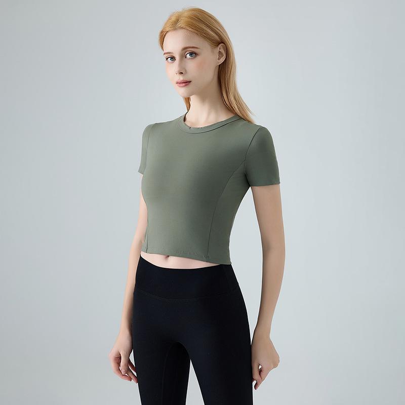 Spring Summer Women's Quick-Dry Short Sleeve Round Neck Yoga & Fitness Top