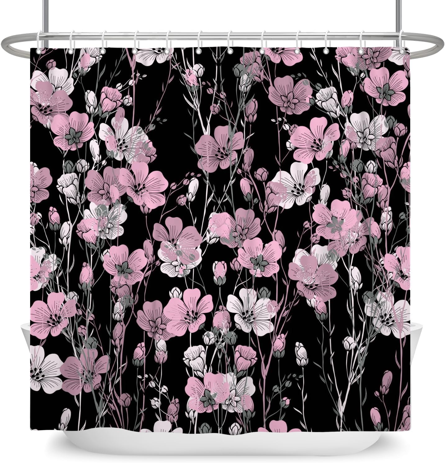 

Purple Floral Shower Curtain – Black Background & Watercolor Botanical Design, Boho Bathroom Decor 72X72 Inch W60H190(CM)-1 Pcs