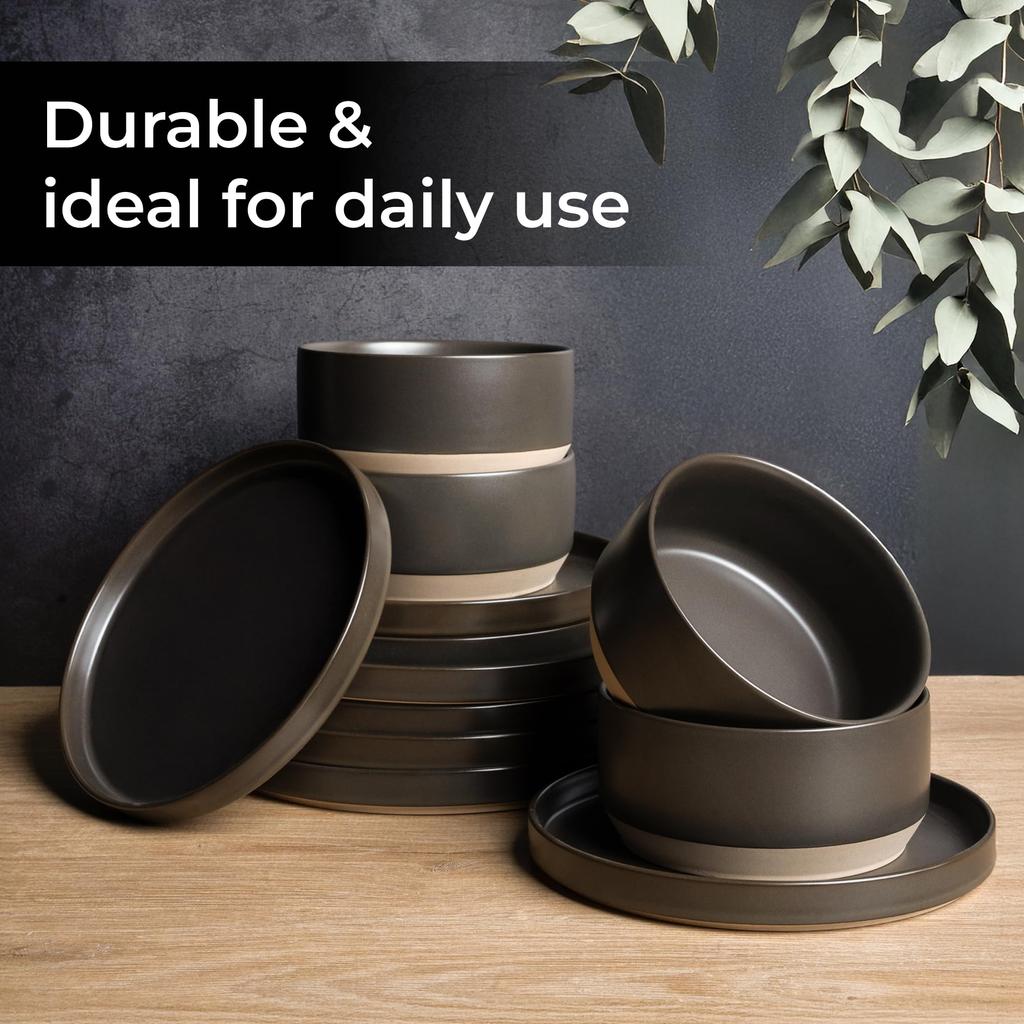 MIAMIO Bowl Set Ceramic Bowl Set for and Salad Dishwasher and Microwave Safe Sierra Collection - 4-Piece / (850 ml) Pasta, Ramen, Cereal, - - (Dark,