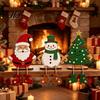 Small Wood Holiday Figurines 3Pcs 2D Wooden Christmas Hanging Ornaments, Cartoon Santa Snowman Tree Claus Figures with Leg Design, Tabletop Decor for