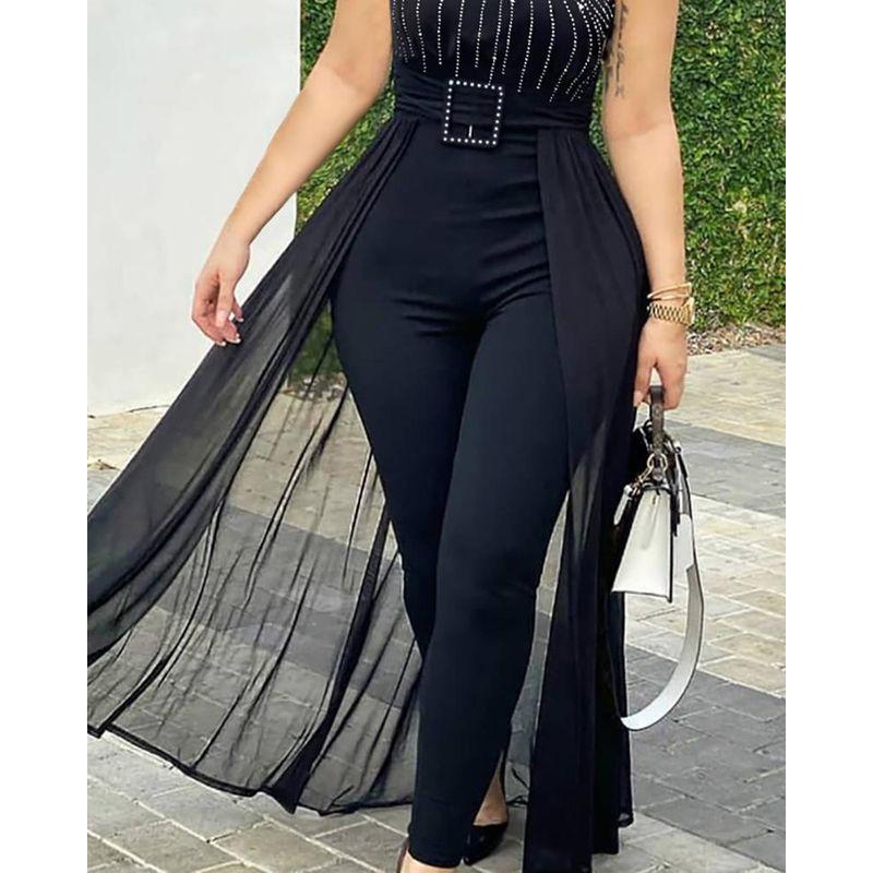 

Женский комбинезон из сетки со шнуровкой, горячей приклейкой и утягивающий талию Black M