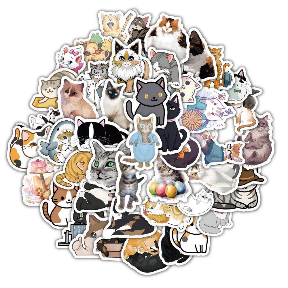 

60 очаровательных наклеек с мультяшными котами: Милые животные и домашние животные, водонепроницаемые чехлы для телефонов и справочников Cat A type, 60 sheets