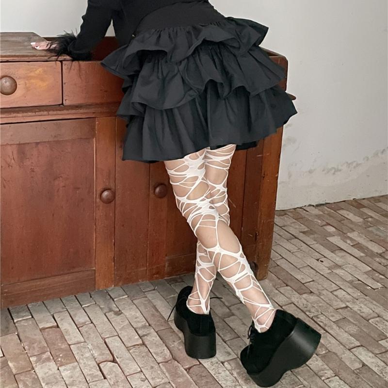 Leggings Calze a Rete Usurate, Collant a Vita Alta per Donna, Calze a Rete sopra il Ginocchio Collant