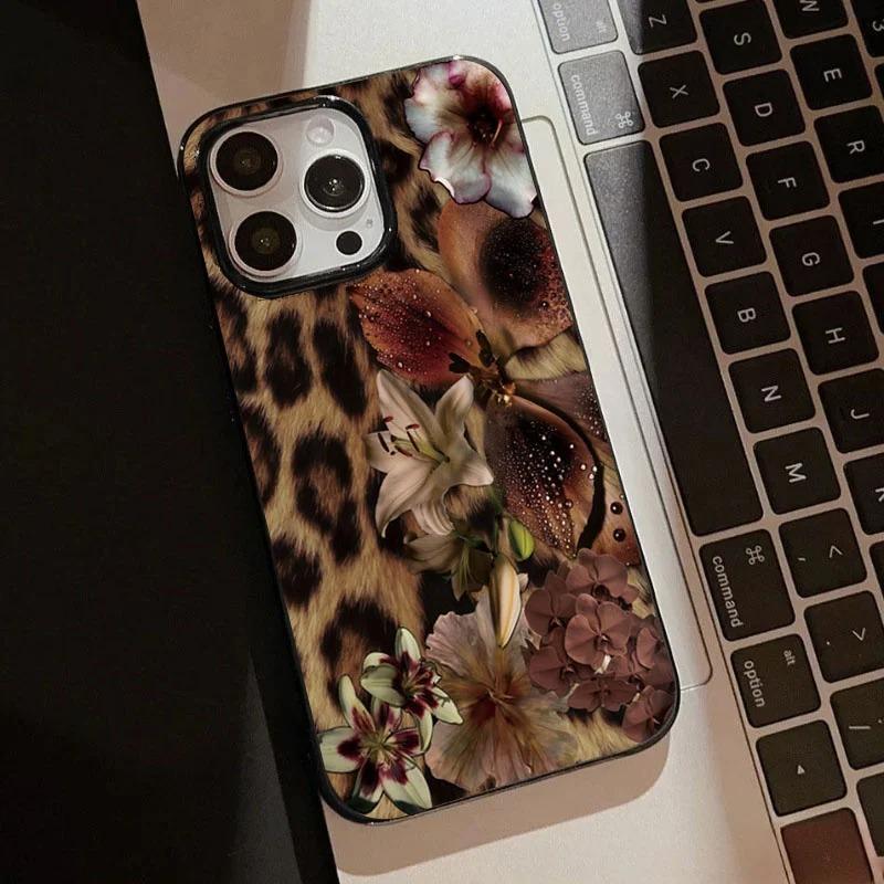 Leopard Print Elegant Lily Flower Pattern Phone Case For IPhone 16 14 13 12 11 15 17 Pro Max 15 Plus 16E 17 Air Hard Cover Shell