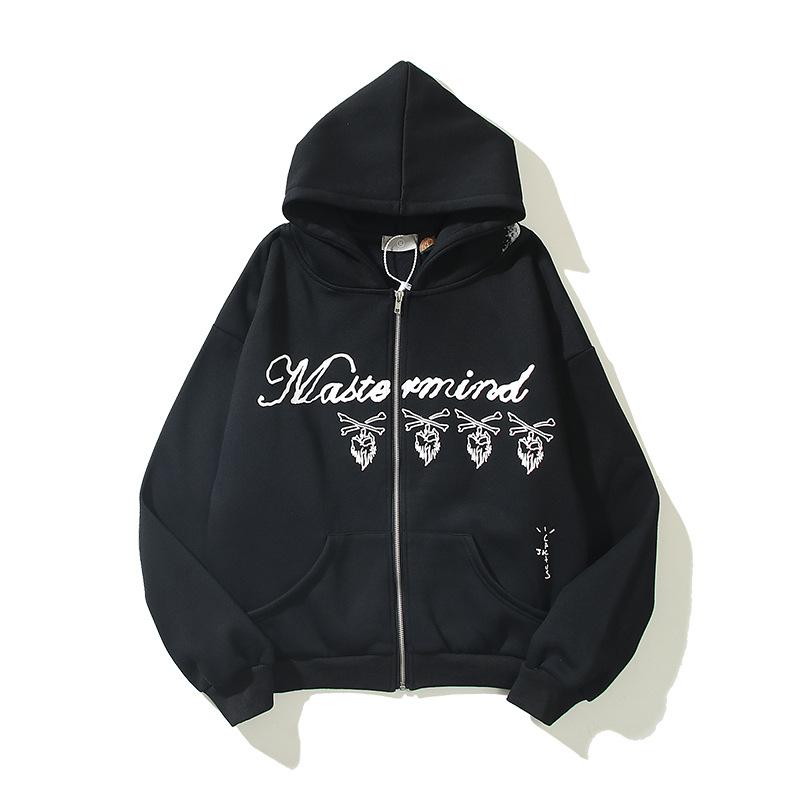 Trendy Skull Print Graffiti Letters Men's Fleece-lined Zipper Hooded Sweatshirt