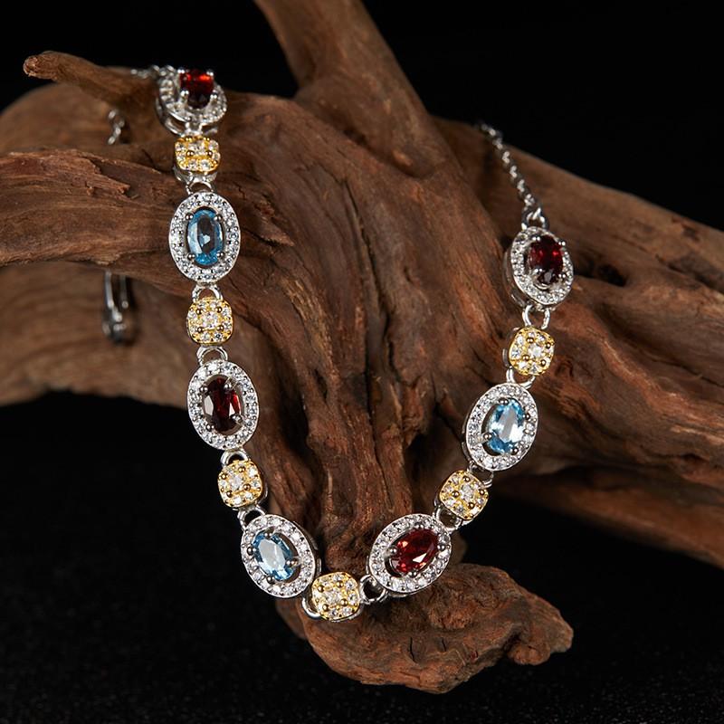 Womens Fashion Bracelet Natural Garnet Topaz Gemstone Jewelry