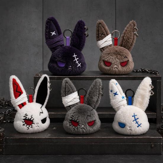 Plush Doll with Metal Hanging Loop, Dark Style Rabbit Pendant Plush Toy, Funny Expression Plush Doll, Stress Relief Collectible Toy