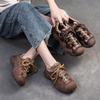 Echte Leder Low-Top-Sneaker für Damen Sportlicher Stil Schnürung Lässige Plateau-Schuhe